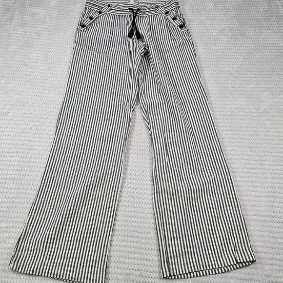 Rewind Pants - Rewind Striped Linen Wide Leg Pull On Pants Womens Juniors 7 Black White Casual